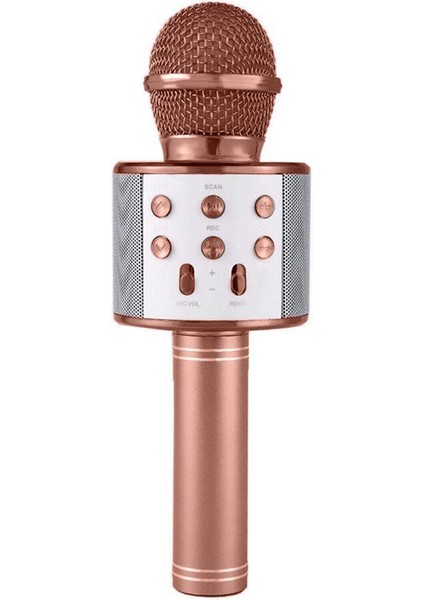 Karaoke Mikrofonlu Hoparlör - Şarjlı -Bluetooth Rose Gold