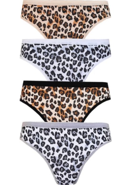 3 Lü Leopar Bikini Arkası Düz Bikini Külot