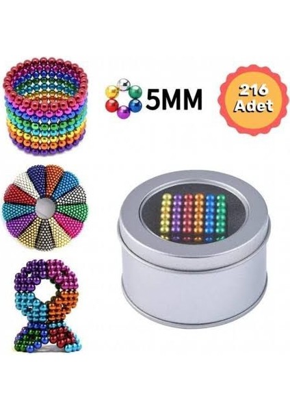 Renkli Manyetik neodyum Mıknatıs Toplar 216 Adet 5 mm Neocube Neo Cube Küp Neodymium