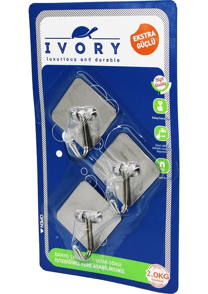 3 Adet Kare - Metal Yapışkan Askı