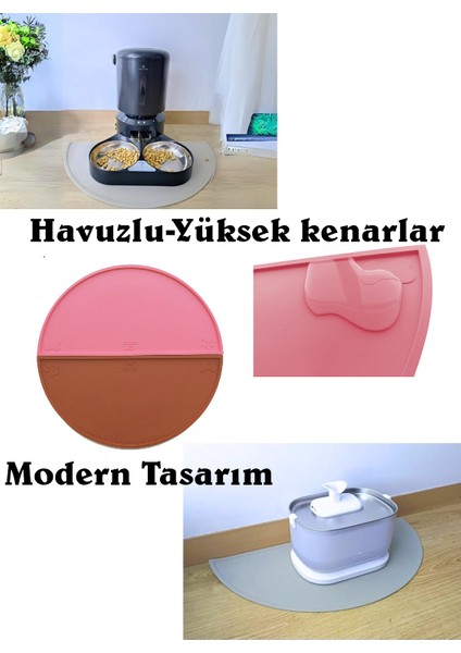 Silikon Mama Matı Havuzlu Yıkanabilir Kaymaz Evcil Hayvan Beslenme Matı Kedi Köpek Paspası 50X25 cm