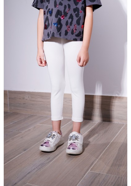 Kız Çocuk Ekru 2-6 Yaş Pamuklu Likralı Basic Bilek Boy Tayt modelleri