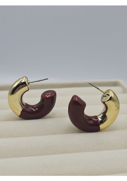 Round Gold Bordo Çift Renkli Halka Küpe fiyatları