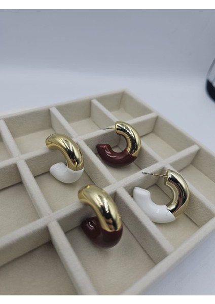 Round Gold Bordo Çift Renkli Halka Küpe modelleri