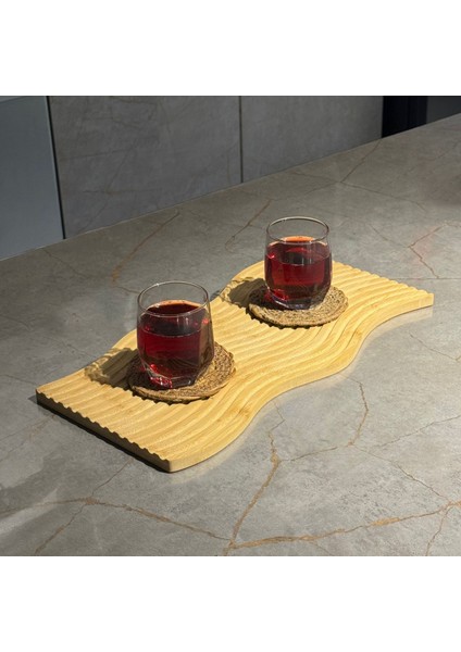 Bambu Çizgili Dikdörtgen Sunumluk Ve Servis Tahtası Çok Amaçlı Dekoratif 39 X 17 Cm