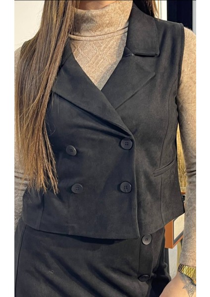 Süet Kruvaze Yelek Siyah fiyatları