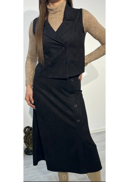 Süet Kruvaze Yelek Siyah fırsatları