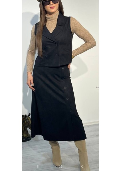 Süet Kruvaze Yelek Siyah indirimleri