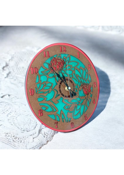 Epoksi Reçine Duvar Saati - Vintage Duvar Saati Gül Desen modelleri