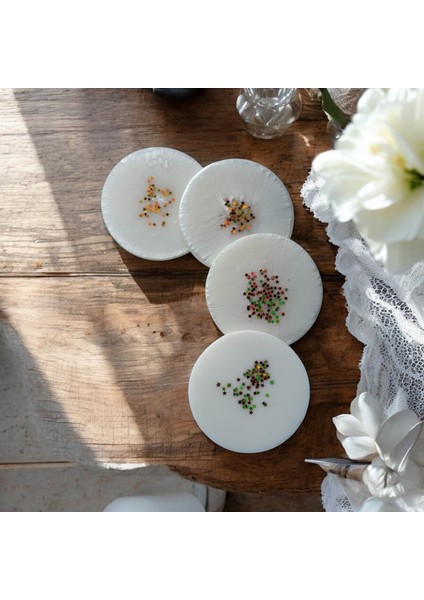 Epoksi Reçine Bardak Altlığı - 4'lü Takım - Beyaz ve Altın Glitter fiyatları