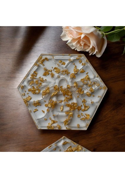 Epoksi Reçine Bardak Altlığı - 4'lü Takım - Altın Varaklı fiyatları