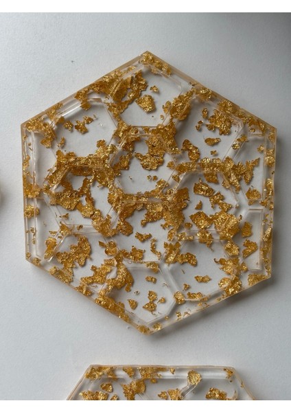 Epoksi Reçine Bardak Altlığı - 4'lü Takım - Altın Varaklı modelleri