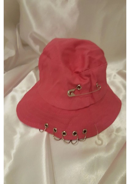 Şapka Bucket Şapka Balıkçı Kova Şapka Unisex Yuvarlak Şapka Şeker Pembe Zincir Piercing Li