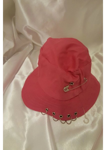 Şapka Bucket Şapka Balıkçı Kova Şapka Unisex Yuvarlak Şapka Şeker Pembe Zincir Piercing Li