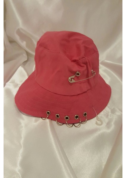 Şapka Bucket Şapka Balıkçı Kova Şapka Unisex Yuvarlak Şapka Şeker Pembe Zincir Piercing Li