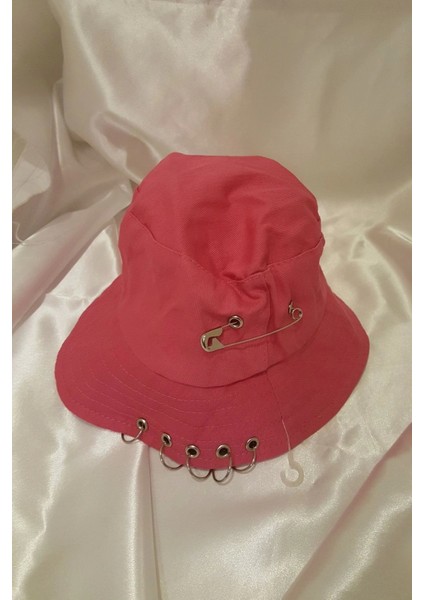 Şapka Bucket Şapka Balıkçı Kova Şapka Unisex Yuvarlak Şapka Şeker Pembe Zincir Piercing Li