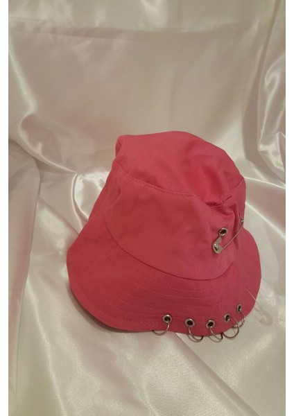Şapka Bucket Şapka Balıkçı Kova Şapka Unisex Yuvarlak Şapka Şeker Pembe Zincir Piercing Li