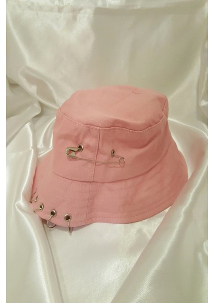 Şapka Bucket Şapka Balıkçı Kova Şapka Unisex Yuvarlak Şapka Açık Lila Zincir Piercing Li