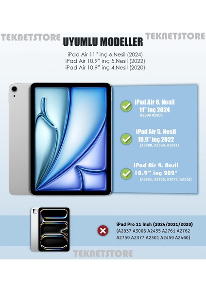 iPad Air 11 / Air 4 5 6 2020 2022 2024 Kılıf Kapaklı Standlı Uyku Modlu Smart Mıknatıslı Kapak