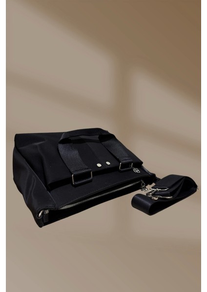 3 Cepli Fermuarlı Siyah Saten El ve Omuz Çantası modelleri