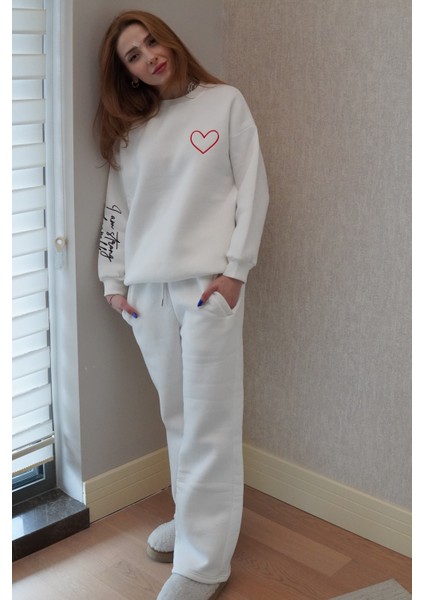 Oversize Geniş Kalıp Bisiklet Yaka Kalın Basic Yazılı