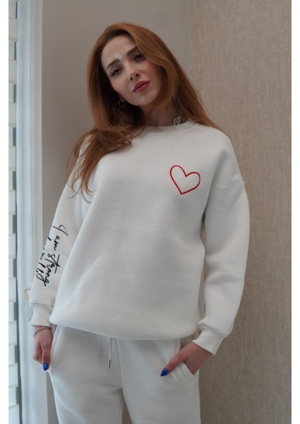 Oversize Geniş Kalıp Bisiklet Yaka Kalın Basic Yazılı