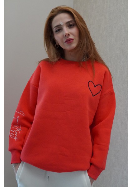 Oversize Geniş Kalıp Bisiklet Yaka Kalın Basic Yazılı