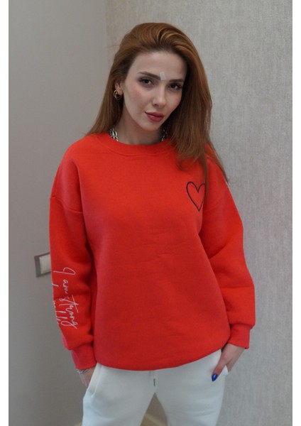 Oversize Geniş Kalıp Bisiklet Yaka Kalın Basic Yazılı