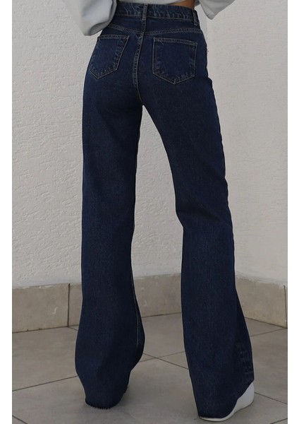Butik Nis Yüksek Bel Salaş Kadın Lacivert Süper Paça Denim Palazzo-Jean fiyatları