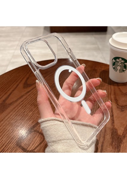 Iphone 13 Pro Max Uyumlu Kılıf Şeffaf Magsafe Şarj Özellikli Arkası Sert Kenarları Silikon Kapak