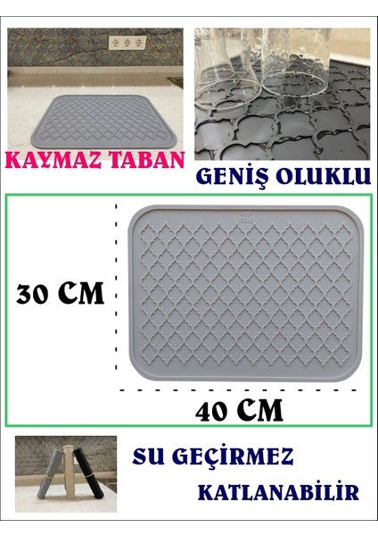 Silikon Bulaşık Kurutma Matı Büyük Boy Tezgah Üstü Kuruluma Matı Bulaşık Yıkama Matı 40 x 30 cm