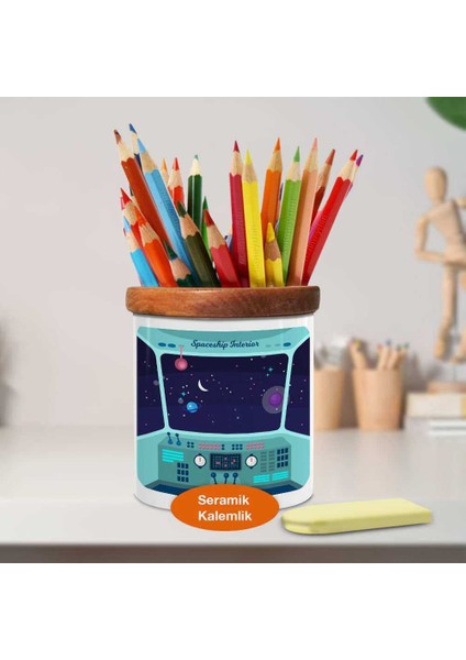 Uzay Mekiği Ahşap Seramik Kalemlik - 2147910923