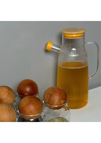 Borosilikat Cam Yağdanlık 1000 ml Bambu Kapaklı Yağ Sürahisi, Yağ ve Sirke Kabı fiyatları