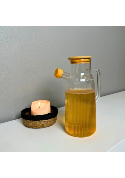 Borosilikat Cam Yağdanlık 1000 ml Bambu Kapaklı Yağ Sürahisi, Yağ ve Sirke Kabı fırsatları