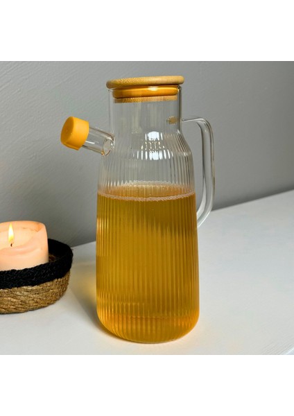 Borosilikat Cam Yağdanlık 1000 ml Bambu Kapaklı Yağ Sürahisi, Yağ ve Sirke Kabı indirimleri