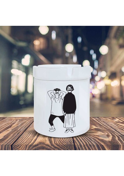 Çizimsel Karakter Küllük Illüstrasyon Baskılı Kül Tablası K-21