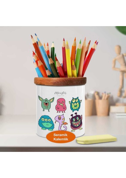 Renkli Sevimli Canavarlar Ahşaplı Seramik Kalemlik - 2147774498 fiyatları