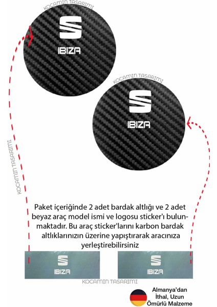 Karbon Desenli Seat Ibiza Bardak Altlığı Seat Ibiza Iç Mekanı Için Spor 7 cm Tasarımı 2 Adet