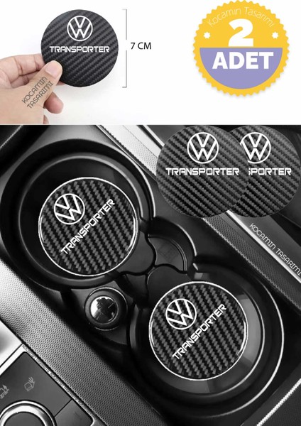 Volkswagen Transporter Karbon Bardak Altlığı Volkswagen Transporter Yazılı Spor ve Şık 2 Adet 7 cm Tasarım