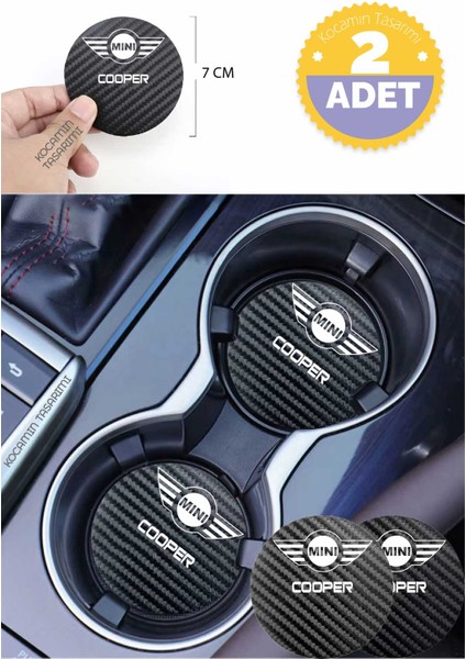 Mını Cooper Yazılı Siyah Karbon Araç Bardak Altlığı Mını Logolu Cooper Için Şık ve Spor 7 cm Tasarım 2 Adet