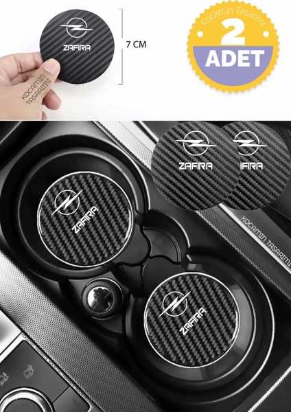 Opel Zafira Karbon 7 cm Bardak Altlığı 2 Adet Opel Amblemli Zafira Yazılı Spor Şıklığı Için