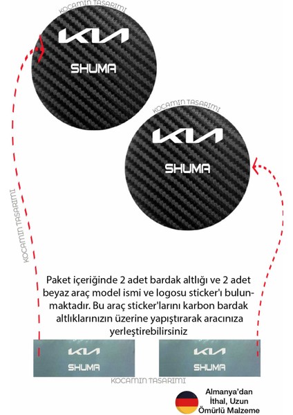 Kia Shuma Karbon Bardak Altlığı Kia Shuma Yazılı Spor ve Şık 2 Adet 7 cm Tasarım