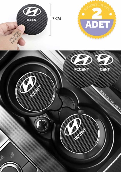 Hyundai Accent Yazılı Karbon Bardak Altlığı Hyundai Armali Accent Için Spor ve Şık 7 cm 2 Adet Tasarım