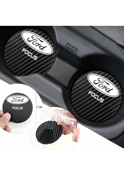 Ford Focus Siyah Karbon 7 cm Bardak Altlığı Ford Focus Özel Dayanıklı ve Şık Tasarım 2 Adet