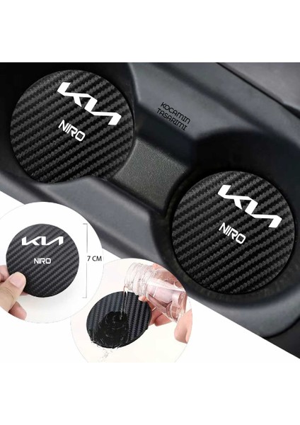 Karbon Desenli Kia Niro Bardak Altlığı Kia Niro Iç Mekanı Için Spor 7 cm Tasarımı 2 Adet