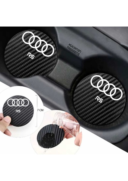 Audi Rs Yazılı Karbon Bardak Altlığı Audi Armali Rs Için Spor ve Şık 7 cm 2 Adet Tasarım