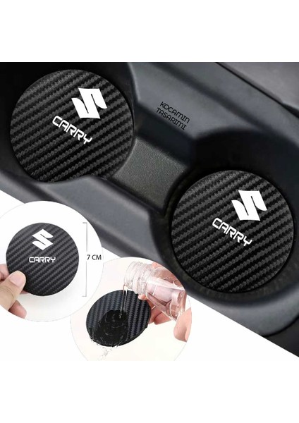 Suzuki Carry Siyah Karbon Bardak Altlığı Suzuki Armalı Carry Yazılı 7 cm Dayanıklı Özel Tasarım 2 Adet fırsatları