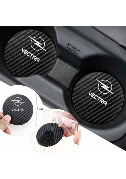 Opel Vectra 7 cm Karbon Araç Bardak Altlığı Opel Vectra Yazılı Şık ve Dayanıklı Tasarım 2 Adet