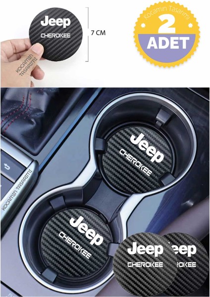 Jeep Cherokee 7 cm Karbon Araç Bardak Altlığı Jeep Cherokee Yazılı Şık ve Dayanıklı Tasarım 2 Adet