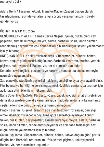 Şeker Maşası Paslanmaz Çelik 4 Adet 718702
